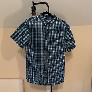 Fjallraven Blue Green Plaid Short-Sleeve Button-Down Shirt